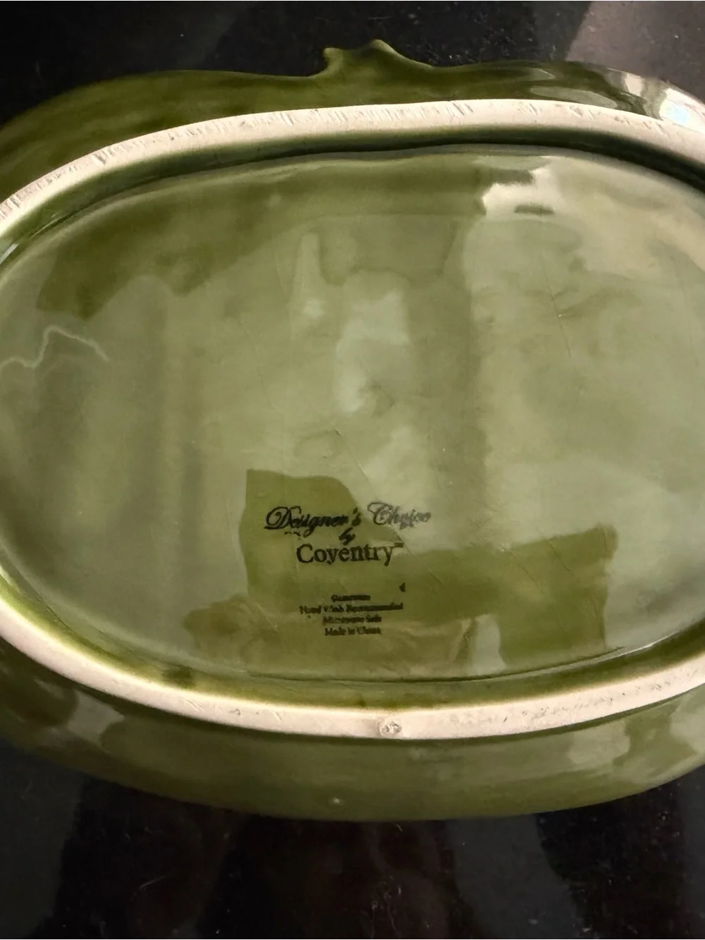 Designers Choice by Coventry Olive Green Pumpkin Serving Plate W/Red Floral